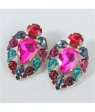 Colorful Rhinestone Floral Waterdrop Geometric Design Women Wholesale Costume Earrings - Multicolor