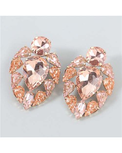 Colorful Rhinestone Floral Waterdrop Geometric Design Women Wholesale Costume Earrings - Rose Gold