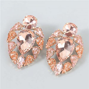 Colorful Rhinestone Floral Waterdrop Geometric Design Women Wholesale Costume Earrings - Rose Gold