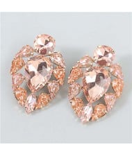 Colorful Rhinestone Floral Waterdrop Geometric Design Women Wholesale Costume Earrings - Rose Gold