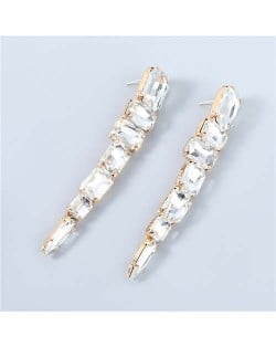 Shining Rhinestone Unique Bling Tassel Design Women Boutique Fashion Earrings - White