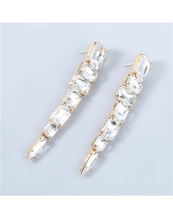 Shining Rhinestone Unique Bling Tassel Design Women Boutique Fashion Earrings - White