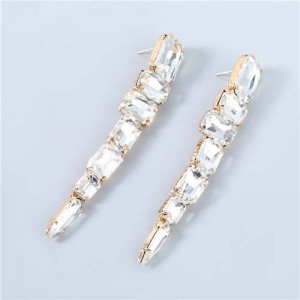 Shining Rhinestone Unique Bling Tassel Design Women Boutique Fashion Earrings - White
