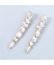 Shining Rhinestone Unique Bling Tassel Design Women Boutique Fashion Earrings - White