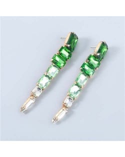 Shining Rhinestone Unique Bling Tassel Design Women Boutique Fashion Earrings - Green