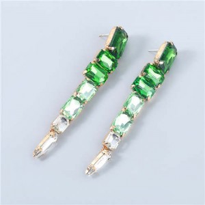 Shining Rhinestone Unique Bling Tassel Design Women Boutique Fashion Earrings - Green