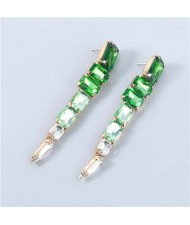 Shining Rhinestone Unique Bling Tassel Design Women Boutique Fashion Earrings - Green