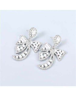 Korean Style Hollow-out Bow-knot Artificial Pearl Embellished Design Graceful Pendant Wholesale Earrings - Silver
