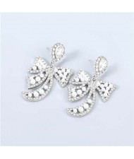 Korean Style Hollow-out Bow-knot Artificial Pearl Embellished Design Graceful Pendant Wholesale Earrings - Silver