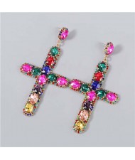 Rhinestone Embellished Cross Pendant Design High Fashion Women Wholesale Statement Earrings - Multicolor