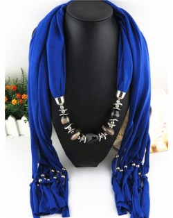 Fashionable Multiple Gems Pendants Exaggerating Scarf Necklace - Royal Blue