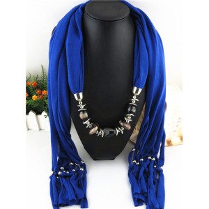 Fashionable Multiple Gems Pendants Exaggerating Scarf Necklace - Royal Blue