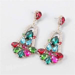 Rhinestone Embellished Cross Pendant Design High Fashion Women Wholesale Statement Earrings - Multicolor