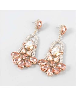 Rhinestone Embellished Cross Pendant Design High Fashion Women Wholesale Statement Earrings - Rose Gold