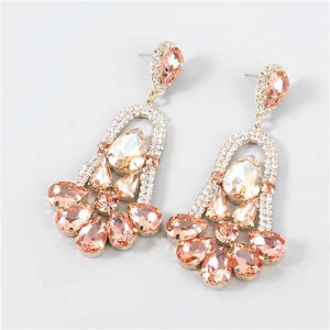 Rhinestone Embellished Cross Pendant Design High Fashion Women Wholesale Statement Earrings - Rose Gold