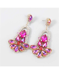 Rhinestone Embellished Cross Pendant Design High Fashion Women Wholesale Statement Earrings - Rose