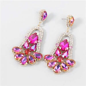 Rhinestone Embellished Cross Pendant Design High Fashion Women Wholesale Statement Earrings - Rose
