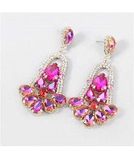 Rhinestone Embellished Cross Pendant Design High Fashion Women Wholesale Statement Earrings - Rose