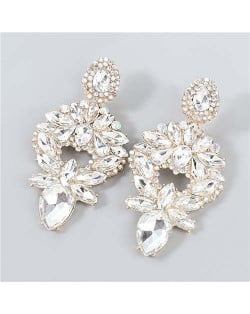 Heart Shape Hollow-out Floral Rhinestone Inlaid Elegant Design Boutique Fashion Women Earrings - White