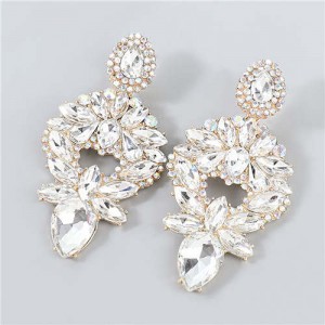 Heart Shape Hollow-out Floral Rhinestone Inlaid Elegant Design Boutique Fashion Women Earrings - White