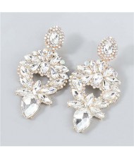 Heart Shape Hollow-out Floral Rhinestone Inlaid Elegant Design Boutique Fashion Women Earrings - White