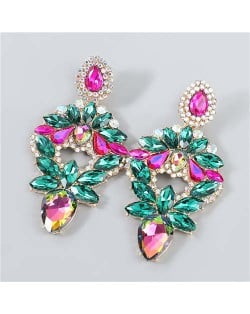 Heart Shape Hollow-out Floral Rhinestone Inlaid Elegant Design Boutique Fashion Women Earrings - Multicolor