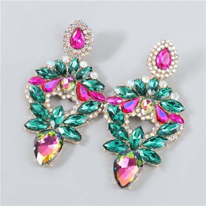 Heart Shape Hollow-out Floral Rhinestone Inlaid Elegant Design Boutique Fashion Women Earrings - Multicolor