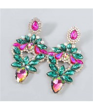 Heart Shape Hollow-out Floral Rhinestone Inlaid Elegant Design Boutique Fashion Women Earrings - Multicolor