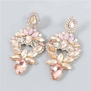 Heart Shape Hollow-out Floral Rhinestone Inlaid Elegant Design Boutique Fashion Women Earrings - Pink