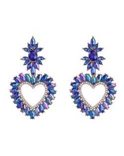 Shining Heart Shape Rhinestone Floral Embellished Bohemian Vintage Dangle Costume Wholesale Earrings - Blue