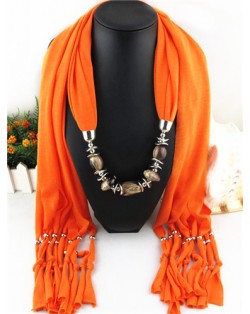 Fashionable Multiple Gems Pendants Exaggerating Scarf Necklace - Orange