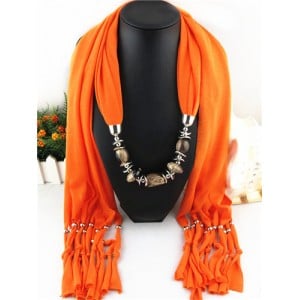 Fashionable Multiple Gems Pendants Exaggerating Scarf Necklace - Orange
