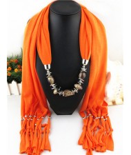 Fashionable Multiple Gems Pendants Exaggerating Scarf Necklace - Orange