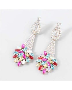 Classic Design Teardrop-shaped Floral Rhinestone Long Tassel Women Boutique Fashion Alloy Earrings - Multicolor