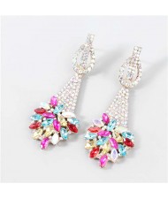 Classic Design Teardrop-shaped Floral Rhinestone Long Tassel Women Boutique Fashion Alloy Earrings - Multicolor