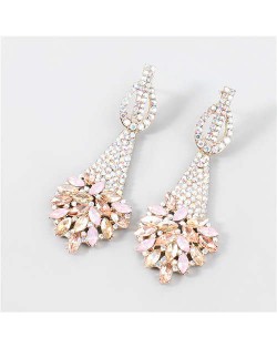 Classic Design Teardrop-shaped Floral Rhinestone Long Tassel Women Boutique Fashion Alloy Earrings - Golden