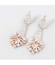 Classic Design Teardrop-shaped Floral Rhinestone Long Tassel Women Boutique Fashion Alloy Earrings - Golden