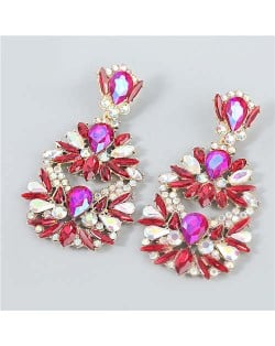 Rhinestone Floral Abstract Prints U.S. Party Fashion Women Alloy Wholesale Costume Earrings - Red