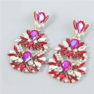 Rhinestone Floral Abstract Prints U.S. Party Fashion Women Alloy Wholesale Costume Earrings - Red