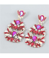 Rhinestone Floral Abstract Prints U.S. Party Fashion Women Alloy Wholesale Costume Earrings - Red