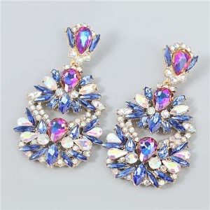Rhinestone Floral Abstract Prints U.S. Party Fashion Women Alloy Wholesale Costume Earrings - Blue