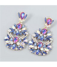 Rhinestone Floral Abstract Prints U.S. Party Fashion Women Alloy Wholesale Costume Earrings - Blue
