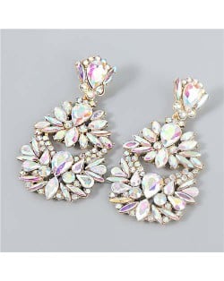 Rhinestone Floral Abstract Prints U.S. Party Fashion Women Alloy Wholesale Costume Earrings - Luminous White