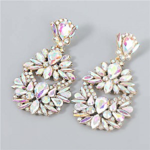 Rhinestone Floral Abstract Prints U.S. Party Fashion Women Alloy Wholesale Costume Earrings - Luminous White