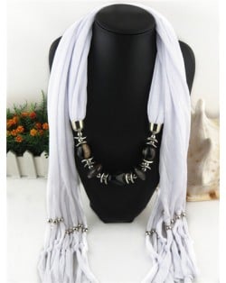 Fashionable Multiple Gems Pendants Exaggerating Scarf Necklace - White