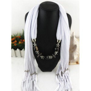 Fashionable Multiple Gems Pendants Exaggerating Scarf Necklace - White