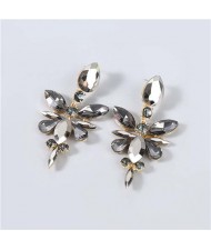 U.S. Fashion Rhinestone Geometric Floral Minimalist Design Boutique Style Women Drop Earrings - Black
