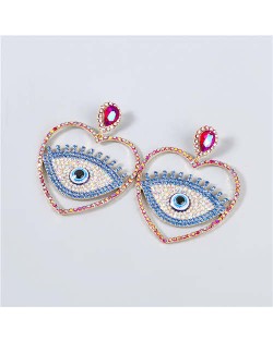 Heart Shape Hollow-out Eye Rhinestone Inlaid U.S. Fashion Women Party Costume Wholesale Earrings - Rose