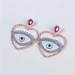 Heart Shape Hollow-out Eye Rhinestone Inlaid U.S. Fashion Women Party Costume Wholesale Earrings - Rose