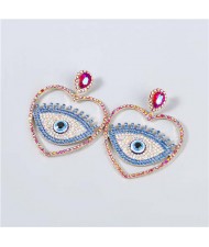 Heart Shape Hollow-out Eye Rhinestone Inlaid U.S. Fashion Women Party Costume Wholesale Earrings - Rose